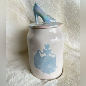 Rae Dunn Disney Princess Cinderella Ceramic Jar w/ glass slipper lid
